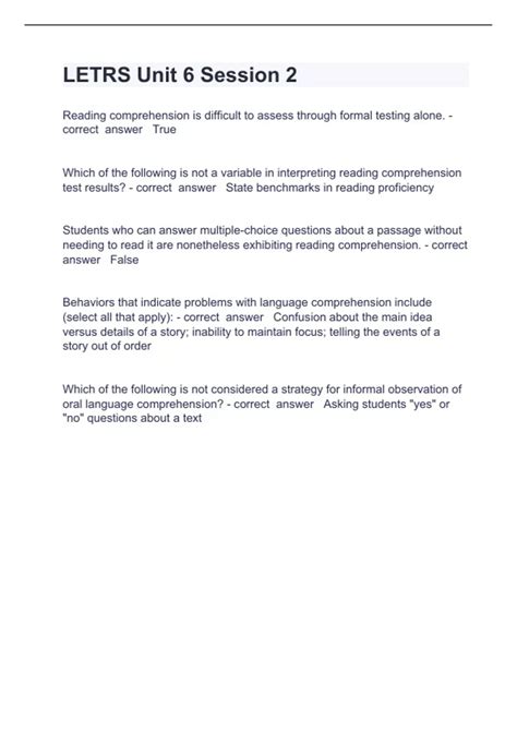 LETRS Unit 6 Session 2 Question and answers already passed 2023/2024 ...