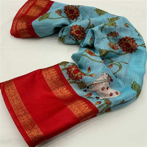 Cream Floral Printed Kota Doria Saree