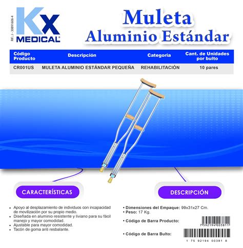 Muleta de aluminio diseño liviano, Talla S. - KXMEDICAL