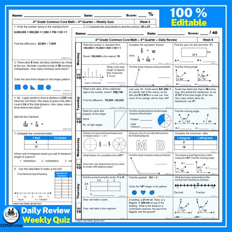 4th Grade Math Spiral Review Worksheets - Entire Year | Made By Teachers