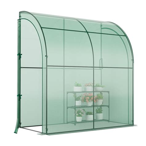 Patiojoy Lean-To Walk-In Greenhouse with Flower Rack 7’ x 3.5’ x 7 ...