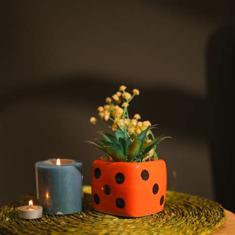 Dice Ceramic Planter- Red – The Decor Mart