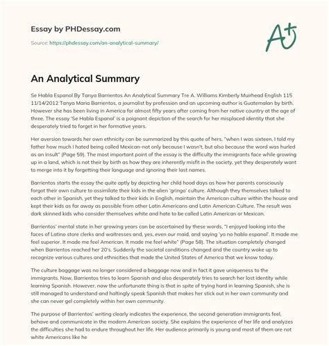 An Analytical Summary (600 Words) - PHDessay.com