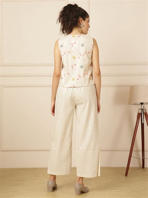 Buy Beige Floral Printed Co-Ord Set | Crop Top & Pants | Ranng Label