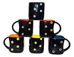 Buy The Earth Store Ceramic Handcrafted Microwave Safe Black Polka Dot ...