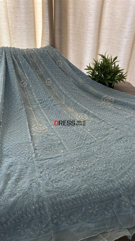 Powder Blue Pearl Chikankari Anarkali (Anarkali & Dupatta) – Dress365days