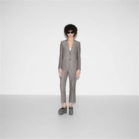 GG linen blend canvas jacket in beige and blue | GUCCI® US