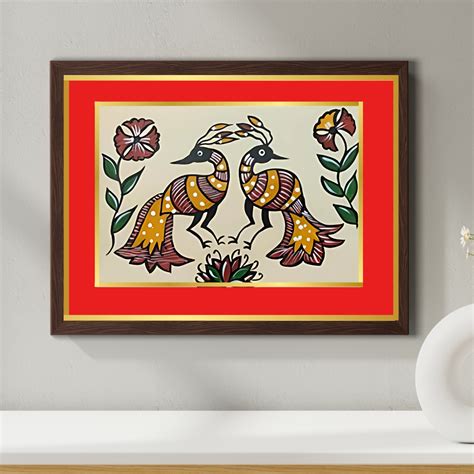 Handmade Sohrai Painting: The Peacocks (Size: 12x18 Inches) – Bluekart