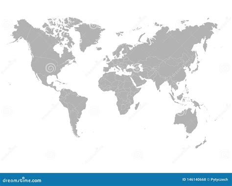Grey World Map on White Background. High Detail Blank Political Stock Vector - Illustration of ...