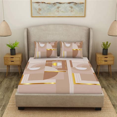 Buy SPACES Essentials Cotton 138TC Printed 3Pcs Queen Bedsheet Set from ...