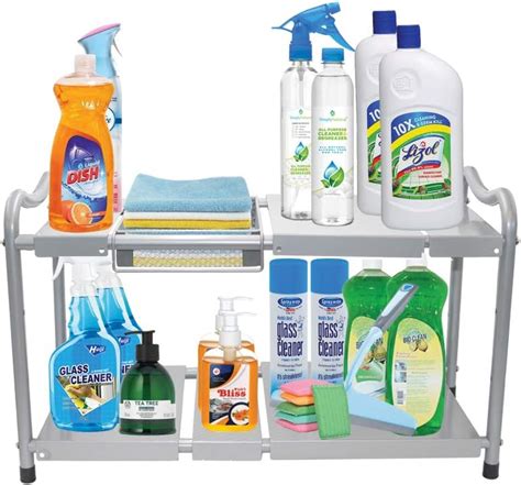 Buy 2 Tier Under Sink Storage Organizer Cabinet Adjustable Storage ...