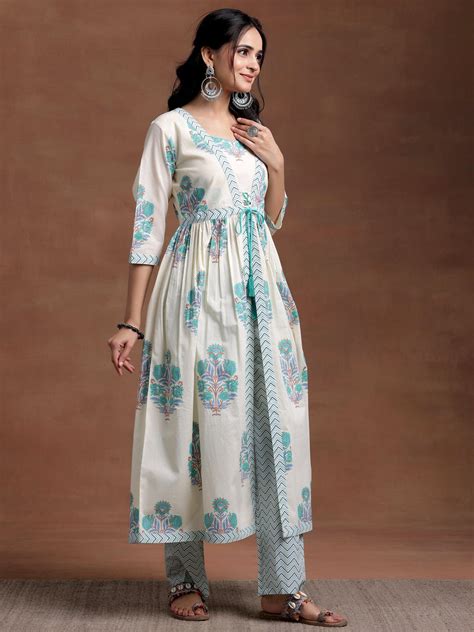 Buy Off white Printed Cotton Straight Kurta Set Online at Rs.989 | Libas