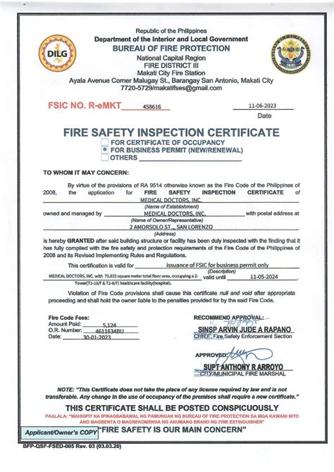 Fire Safety Inspection Certificate Download at Peggy Bradley blog