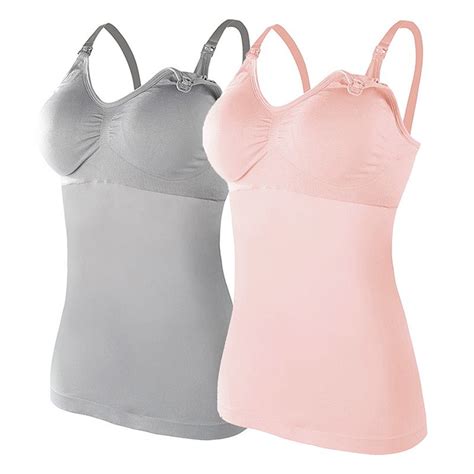 Womens Nursed Tank Tops Built In Bra Top For Breastfeeding Maternity Camisole Brasieres 2PC With ...