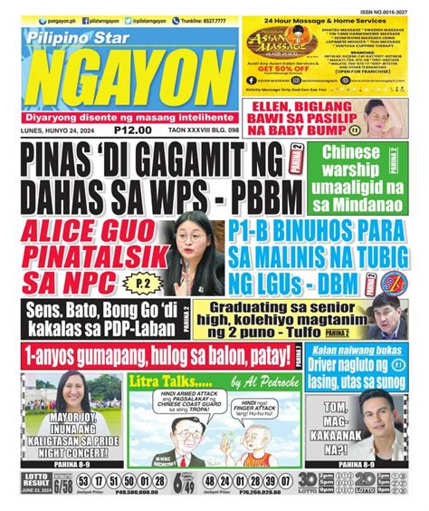 Get digital access to Pilipino Star Ngayon - June 24, 2024 issue ...