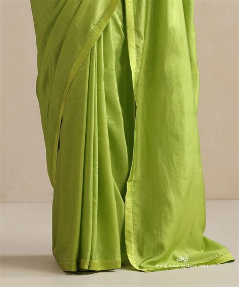 Lime Green Pure Silk Saree With Satin Finishing – WeaverStory