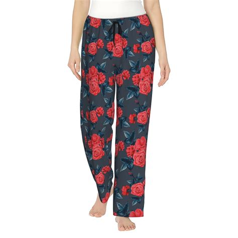 Easygdp Rose Flowers Women's Drawstring Pajama Pants | Lounge Joggers ...