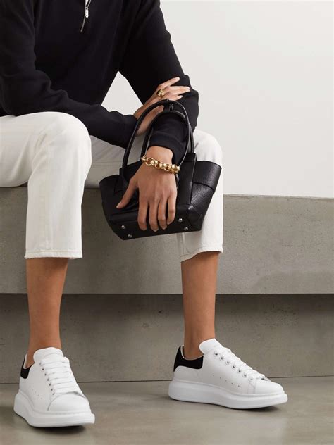 alexander mcqueen exaggerated sole suede trimmed leather sneakers