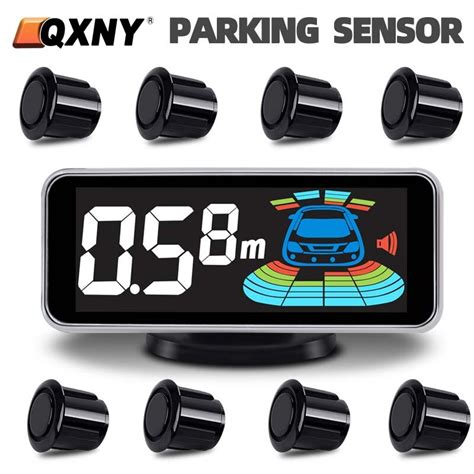 QXNY 차량 후진 백업 레이더, 전면 및 후면 8 주차 센서, 차량 모니터 감지기 시스템 백라이트 사운드 부저 ...