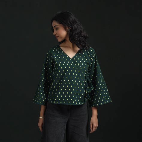 Green Hand Block Print Cotton Natural Dyed Ajrakh Crop Top