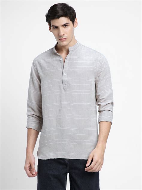 Men's Mandarin Collar Slim Fit Stripes Khaki Casual Shirts – DENNIS LINGO