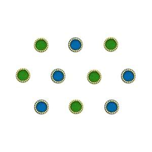 Comet Busters Beautiful Blue and Green Round Bindi With Gold Beads ...