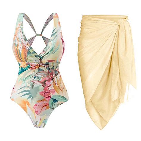 TMOYZQ Women's Floral Print V Neck One Piece Swimsuit with Matching ...