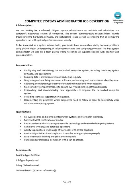 Image result for Computer Systems Job Description