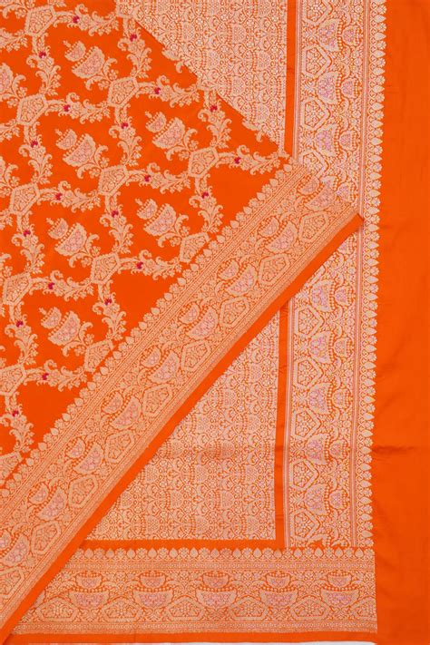 Banarasi Silk Kadwa Meenakari Jaal Orange Saree | Kankatala