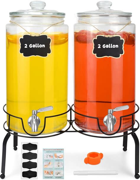 2 Gallon Beverage Dispenser 2 Pack, Stainless Steel Spigot Drink ...