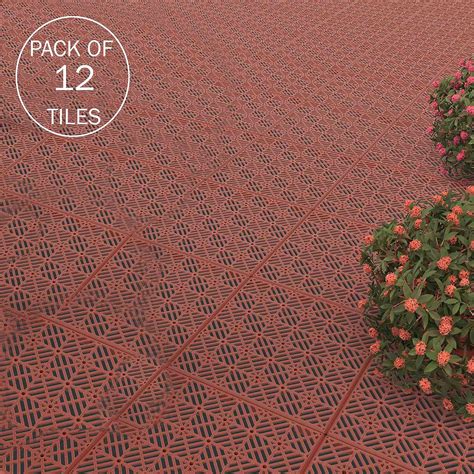 Multipurpose Indoor/Outdoor Flooring Interlocking Tiles, Terracotta, 12 ...