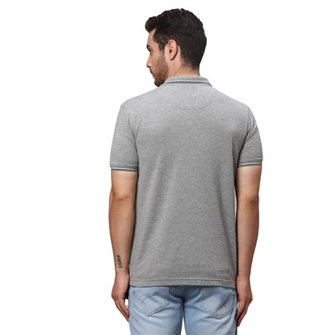 Men Grey Slim Fit Solid Cotton Round Neck Collar Polo T-Shirt – MyRaymond
