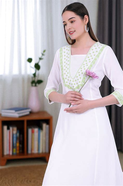 Buy White Embroidered A-Line Kurta Online for Woman | Shop for Aurelia