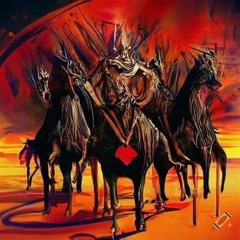 Abstract artwork of the four horsemen of the apocalypse
