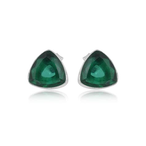 925 Sterling Silver Emerald Stone Triangle Shape Earring Studs For ...