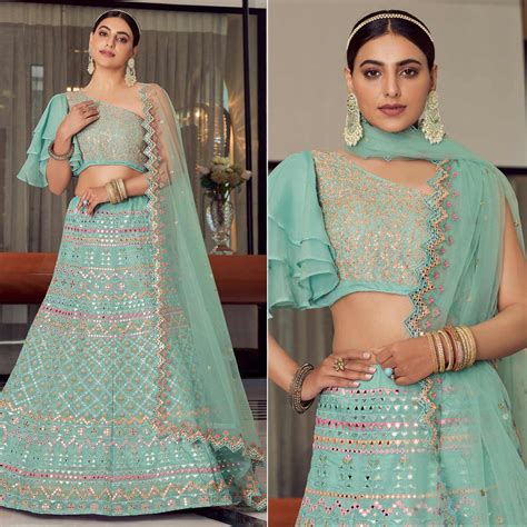 Blue Embellished With Embroidered Organza Lehenga Choli