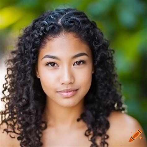 Headshot of a serious 19 year old blasian woman looking at the camera ...