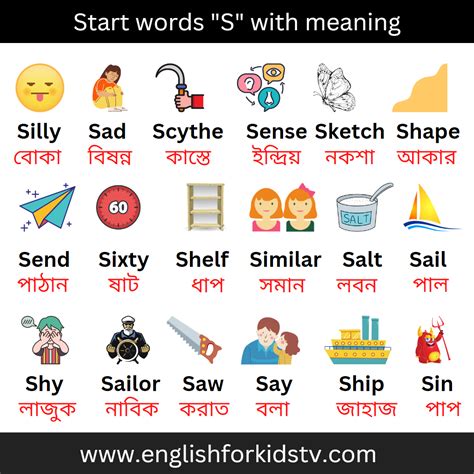Start words "S" with meaning - English For Kids