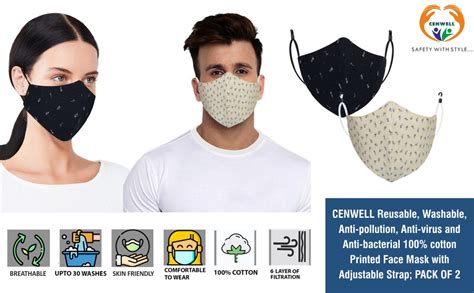 CENWELL Cotton Face Mask, Reusable, Washable Mask with Melt Blown Layer ...