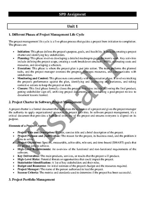 SPD Assignment Unit 1: Phases of Project Management Life Cycle - Studocu