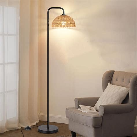 Bay Isle Home Anayis 68'' Rattan Floor Lamp Standing Reading Lamp Black ...