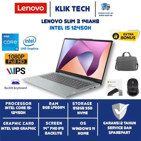 Jual Lenovo Ideapad Slim 3 14IAH8 i5 12450H 8Gb 512Gb SSD FHD IPS ...