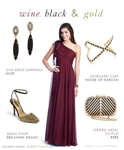 Wine, black & gold | Burgundy dress accessories, Wine colored dresses ...