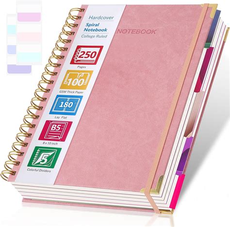 Spiral Notebook, Notebooks College Ruled, 5 Subject Notebook with ...