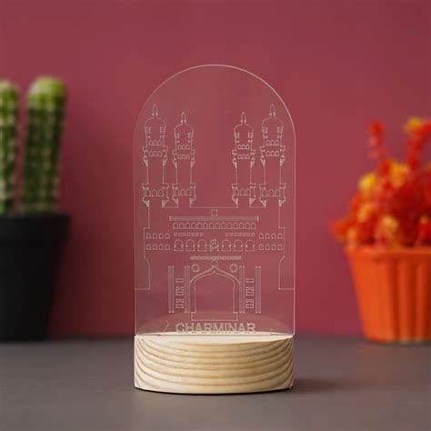 eCraftIndia Acrylic & Wooden Base Light Blue Charminar Design Decorate