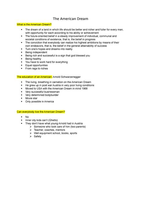 Abitur - Lernzettel American Dream - The American Dream What is the ...