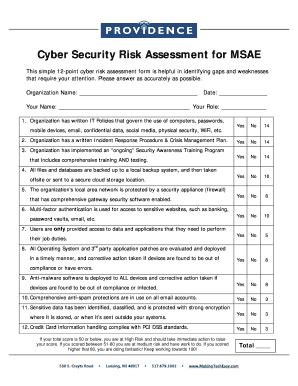 Cyber Security Risk Assessment For MSAE - Fill and Sign Printable ...