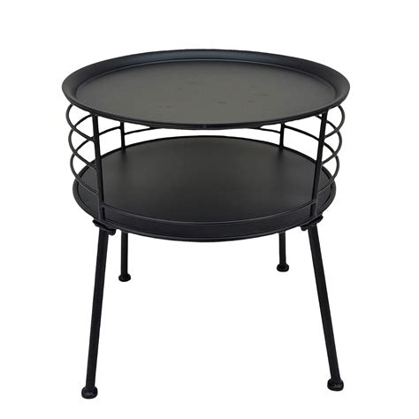 George Oliver VIP Metal 22 in. Black Round End Table with Wire Lower ...