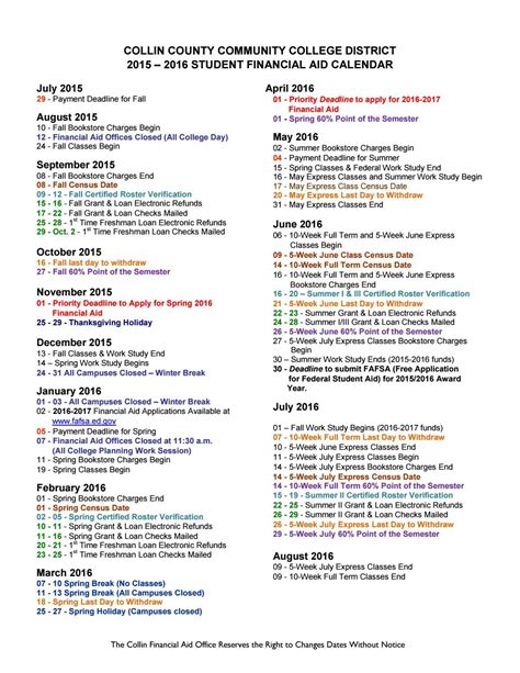 Collin College Semester Calendar | Sample Printable