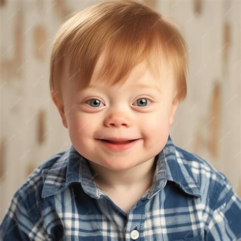 Premium AI Image | Smiling boy with down syndrome AI Generated